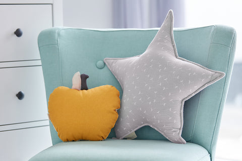Coussin étoile mousseline gris pissenlit