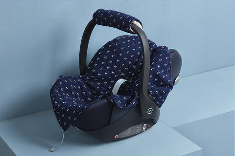Babydecke für Babyschale Sommer Musselin dunkelblau Anker