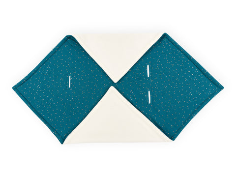 Couverture pour porte-bébé hiver mousseline pois dorés sur sarcelle