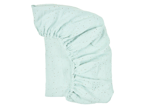 Drap housse mousseline pois dorés sur vert