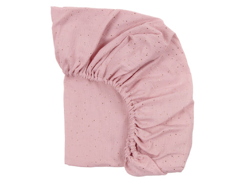 Drap housse mousseline pois dorés sur rose