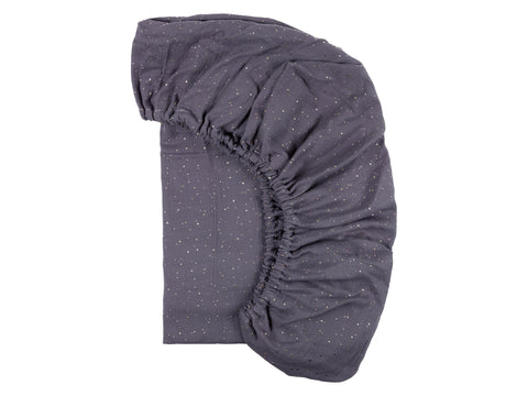 Drap housse mousseline pois dorés sur gris