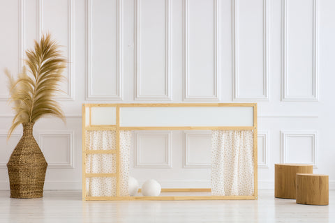 Ensemble de rideaux pour lit mezzanine 2+1 branches de mousseline marron adapté au lit Kura