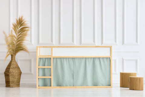 Ensemble de rideaux pour lit mezzanine 2+1 mousseline menthe adapté au lit Kura
