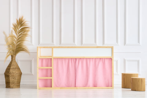 Ensemble de rideaux pour lit mezzanine 2+1 mousseline rose adapté au lit Kura