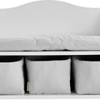 Die KraftKids Kindersitzbank weiß mit Sitzauflage bietet drei Stoffboxen zur Aufbewahrung und ist das ideale Kinderzimmermöbel für Spielzeug und Bücher.