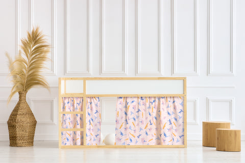 Ensemble de rideaux pour lit mezzanine 2+1 en mousseline Zoe's Dinosaurier sur beige, adapté pour lit Kura