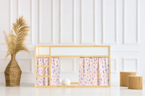 Ensemble de rideaux pour lit mezzanine 2+1 en mousseline Zoe's Dinosaurier sur beige, adapté pour lit Kura
