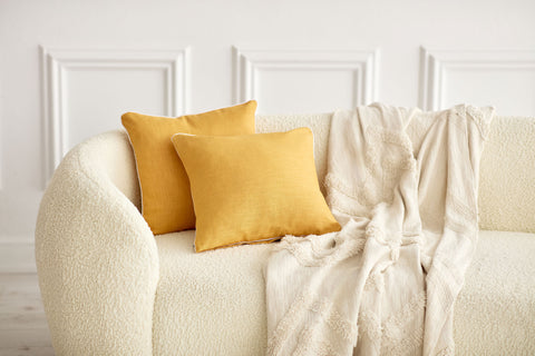 Housse de coussin lin jaune moutarde