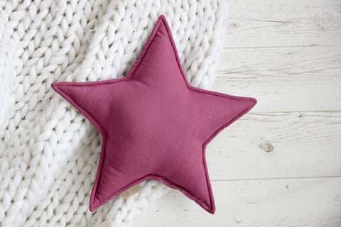 Coussin étoile lin magenta foncé