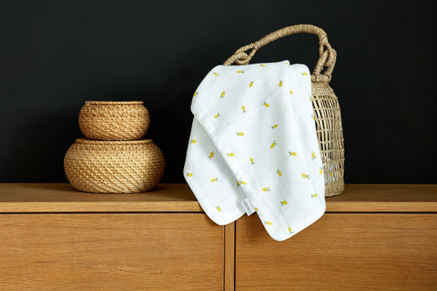 Couverture bébé mousseline citrons jaunes