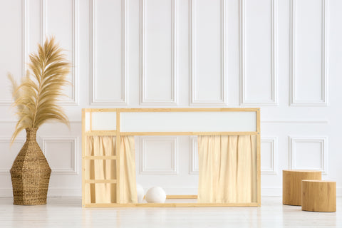 Ensemble de rideaux pour lit mezzanine 2+1 en mousseline beige pailleté, compatible avec le lit Kura