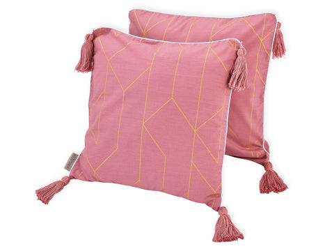 Housse de coussin lignes dorées sur rose