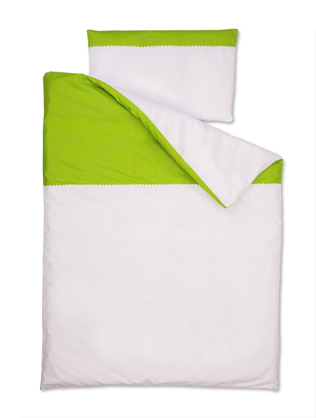 Bettwäscheset Uniweiss weiße Punkte auf Grün