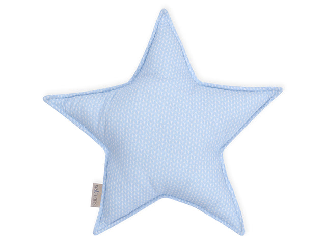 Coussin étoile petites feuilles bleu clair sur blanc