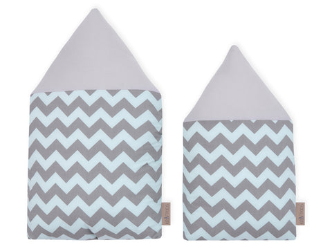 Tissu maison Unigrey Chevron gris clair et menthe