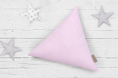 Tissu triangle pois blancs sur rose