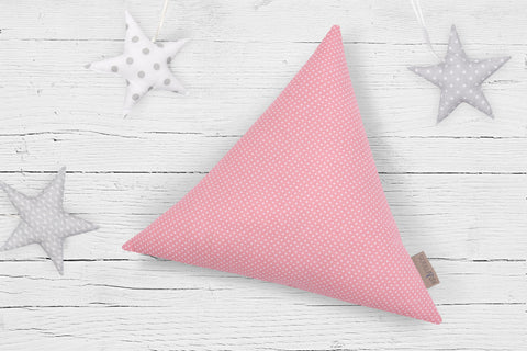 Tissu triangle pois blancs sur rose corail