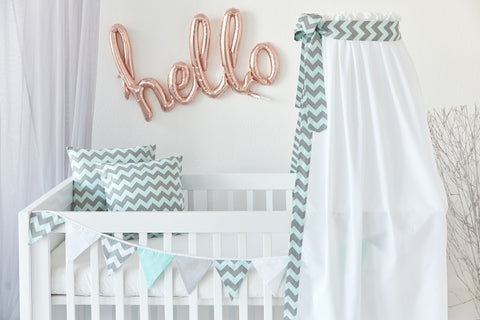 Betthimmel Chevron hellgrau und mint