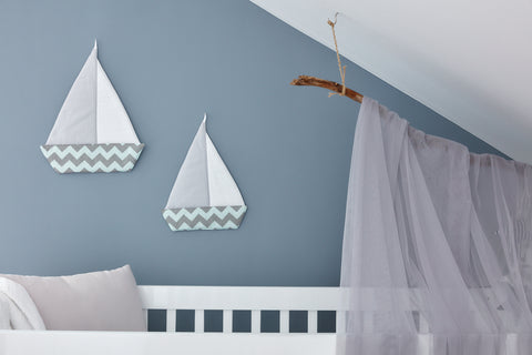 Voilier Chevron gris clair et menthe