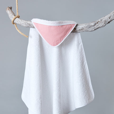 Cape de bain pois blancs sur rose corail