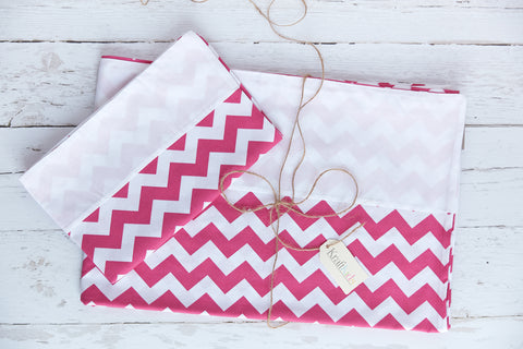 Parure de lit uni blanc chevron magenta