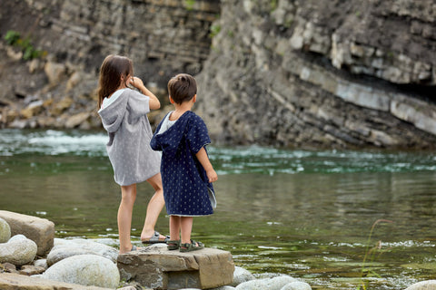 Poncho de bain mousseline ancre grise