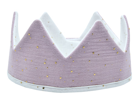 Couronne en tissu mousseline pois dorés sur rose