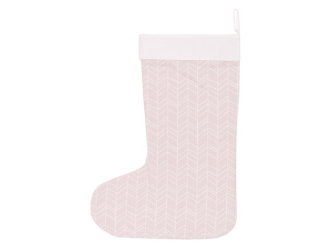 Chaussette de Noël motif plume blanche sur rose