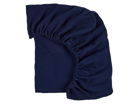 Drap housse mousseline bleu foncé