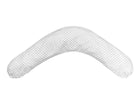 Das KraftKids qualitäts Stillkissen "graue Punkte auf Weiss" ist ein ergonomisches V-Form-Stillkissen mit kleinen grauen Punkten, präsentiert auf schlichtem weißen Hintergrund.