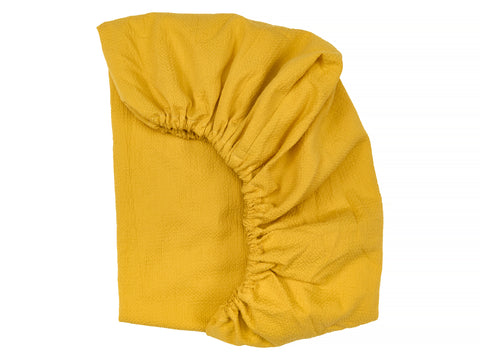 Drap housse double crêpe jaune moutarde