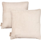 Zwei quadratische Kissenbezüge Cord Breitcord Beige Taupe von KraftKids, mit dezent geripptem beigem Cord und einem kleinen braunen Stoffanhänger, abgebildet auf weißem Hintergrund. Eine perfekte Ergänzung für jede Bettwäschekollektion.