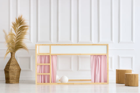 Ensemble de rideaux pour lit mezzanine 2+1 double crêpe rose adapté au lit Kura