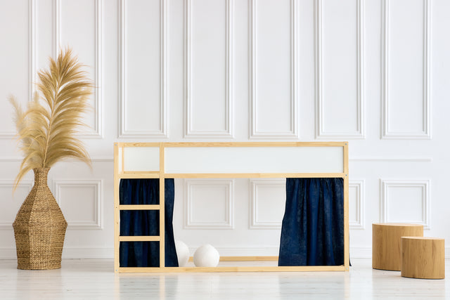 Ensemble de rideaux pour lit mezzanine 2+1 en mousseline bleu foncé adapté au lit Kura